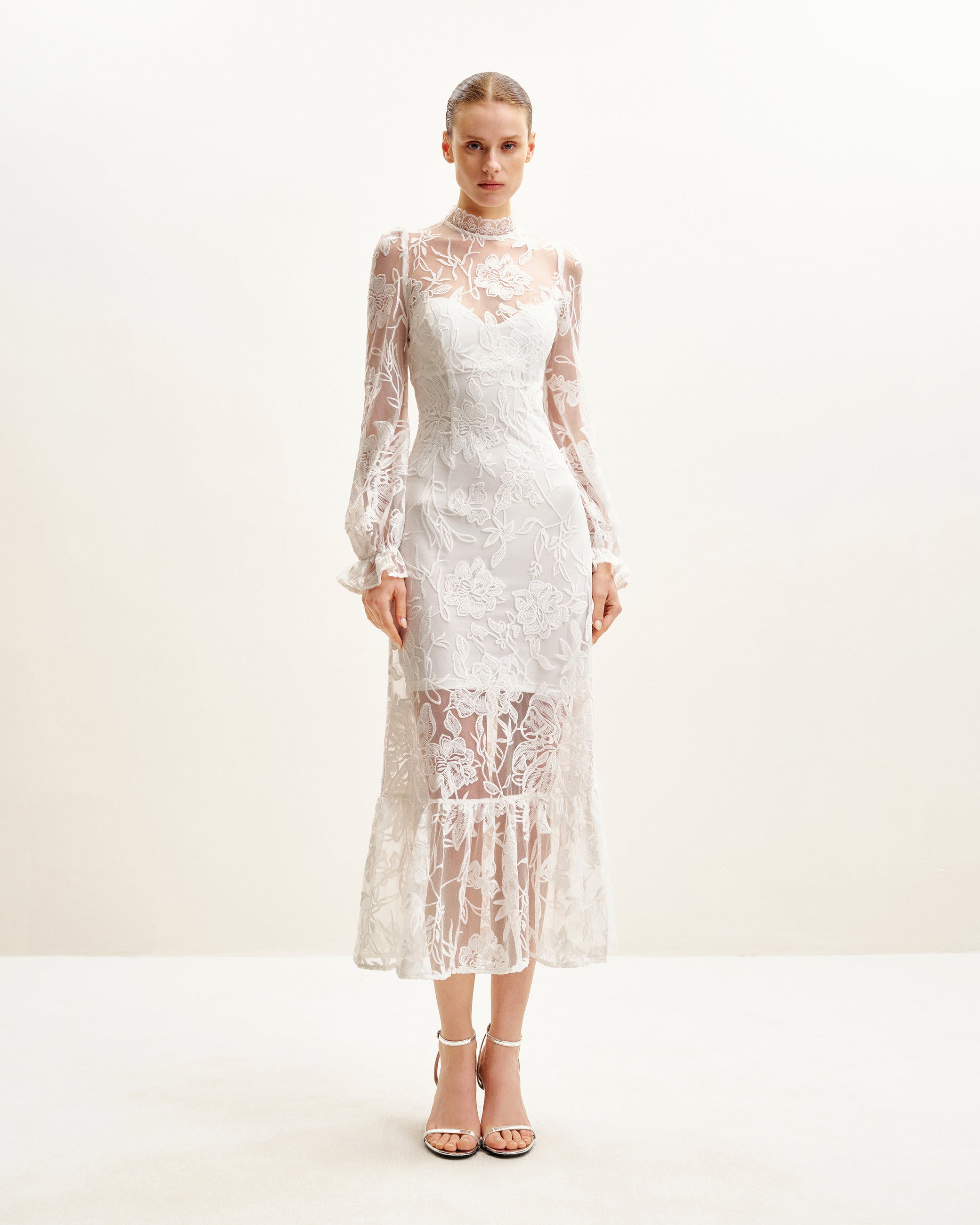 Elegant Lace Midi Dress - White - JW PEI UK Elegant Lace Midi Dress - White - JW PEI UK
