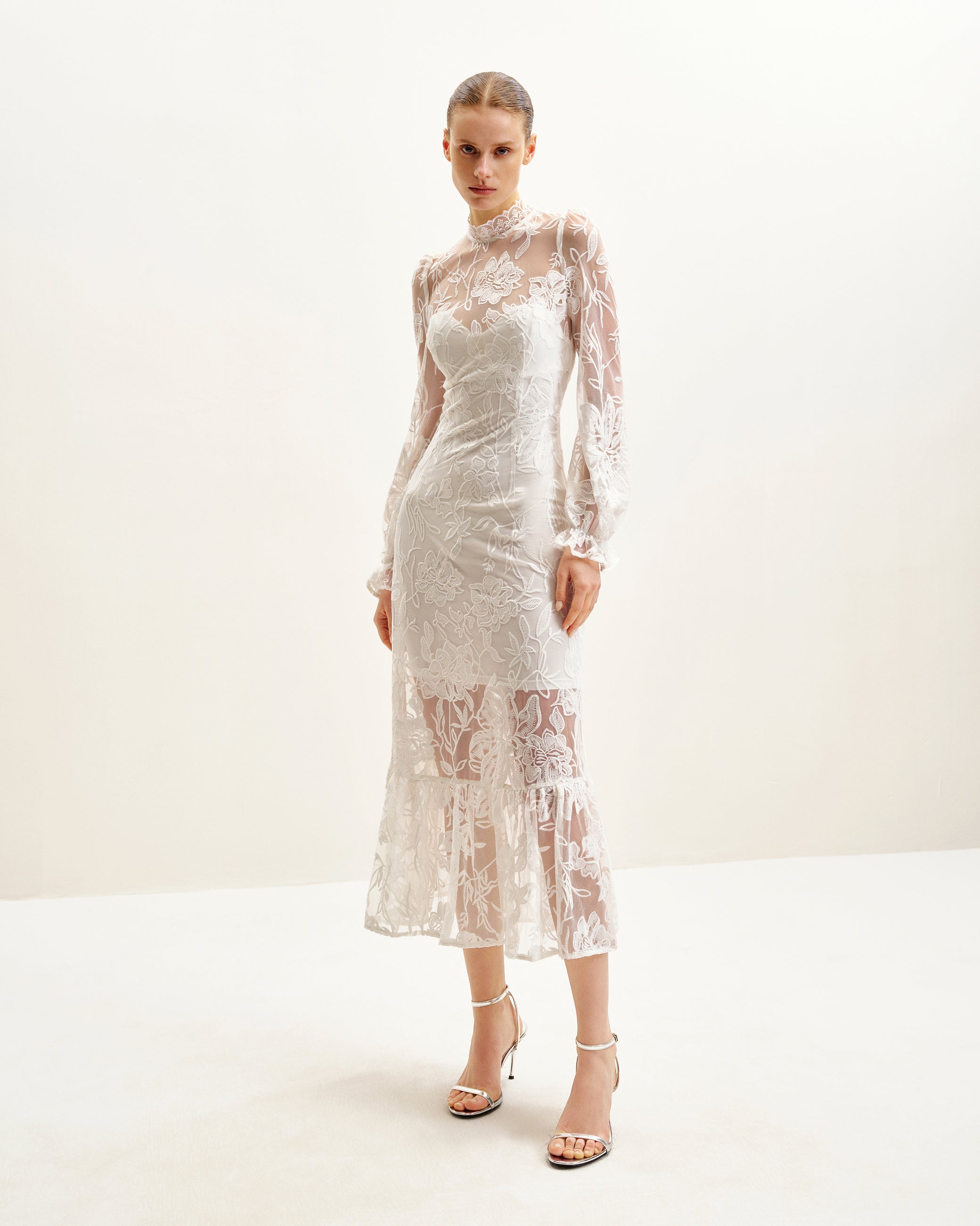 Elegant Lace Midi Dress - White - JW PEI UK Elegant Lace Midi Dress - White - JW PEI UK