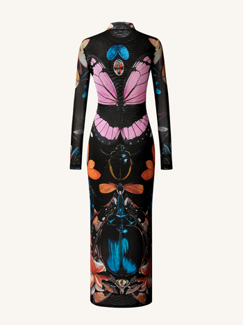 Double-layered Mesh Sheer Butterfly and Beetle Gown - Multicolor
