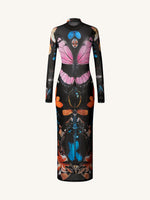 Sheer Butterfly and Beetle Gown - Multicolor