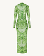 Emerald Dragonfly Sheer Mesh Gown - Green