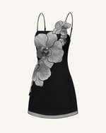 Orchid Appliqué Mini Dress - Black/Silver