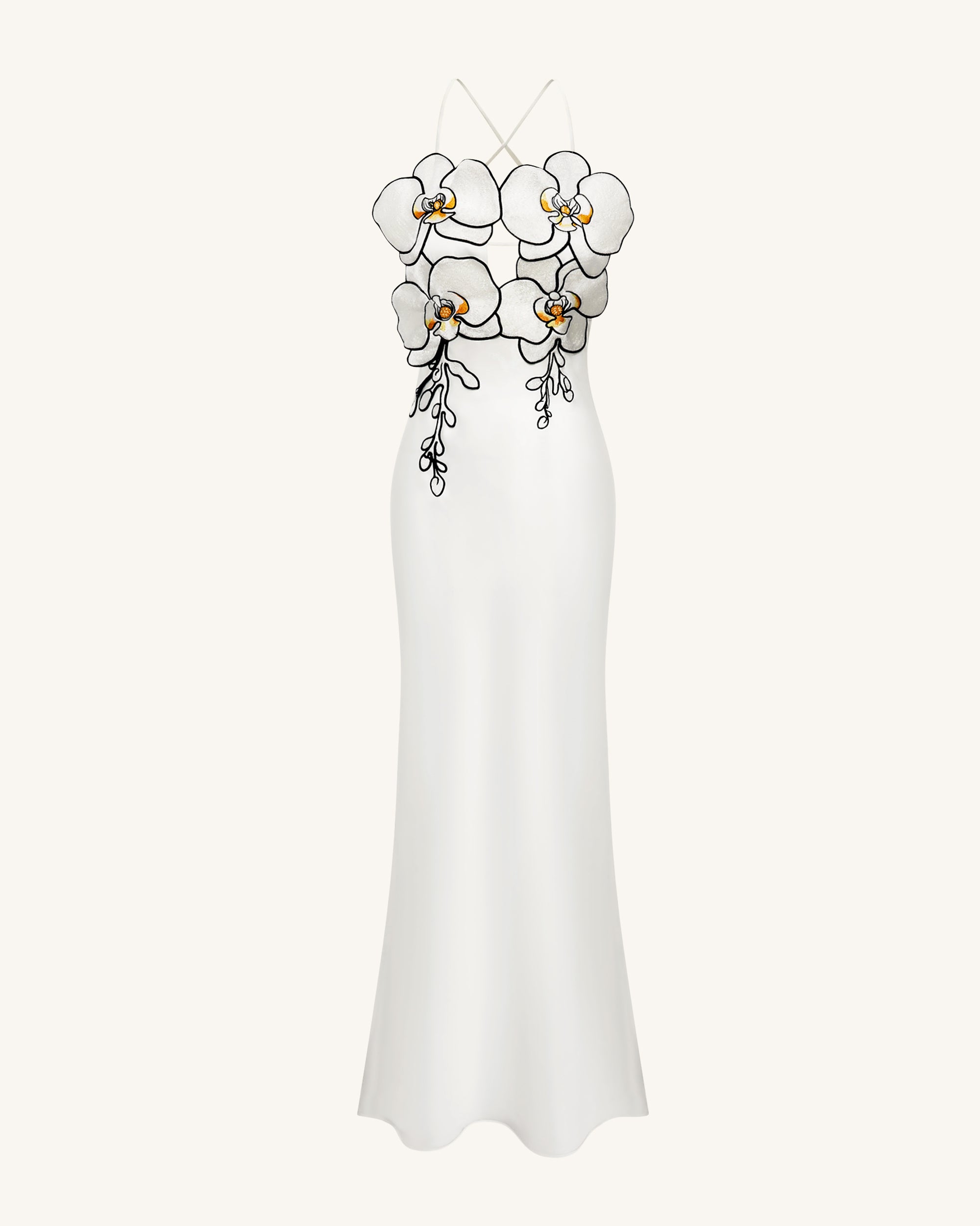 Orchid Embroidered Dress - White/Black 8 | UK Orchid Embroidered Dress - White/Black 8 | UK