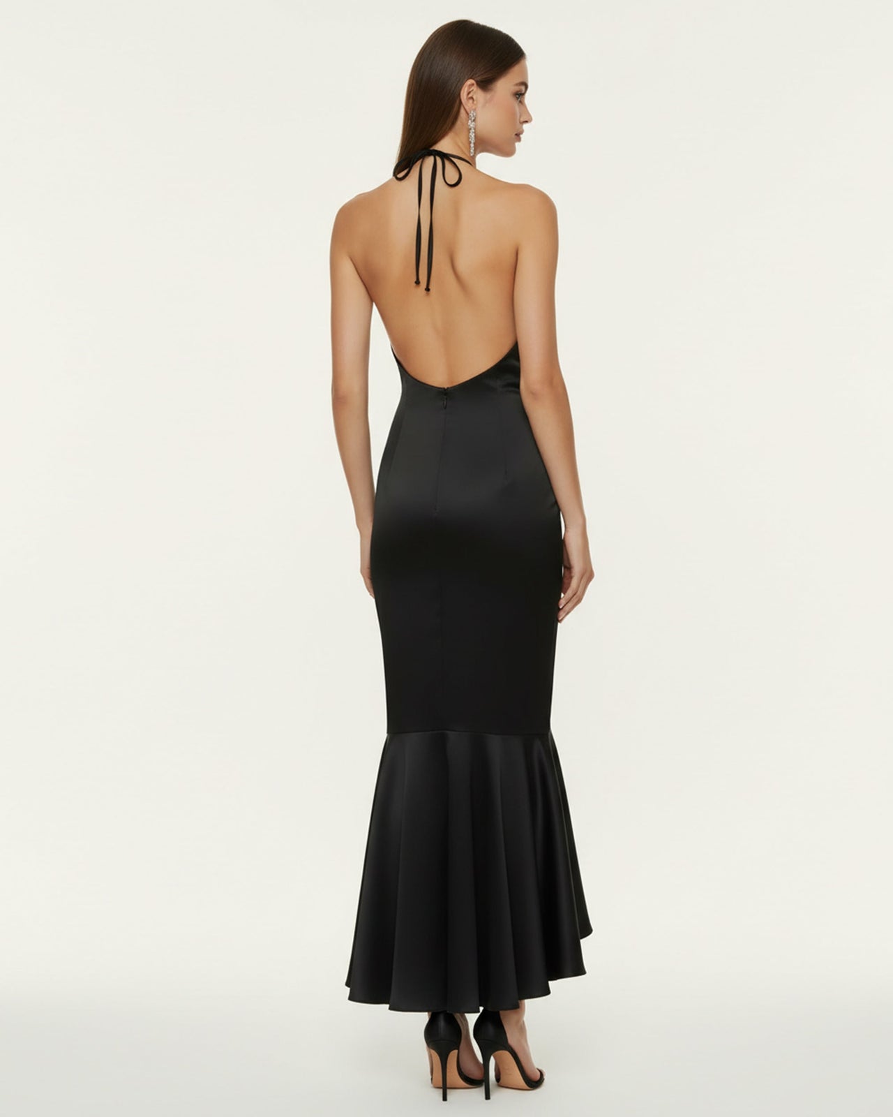 Orchid Embroidered High-Low Midi Dress - Black