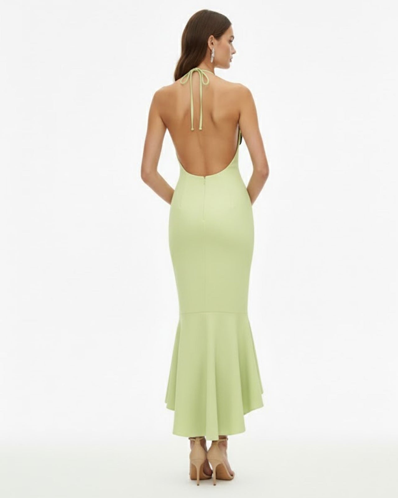 Orchid Embroidered High-Low Midi Dress - Light Green