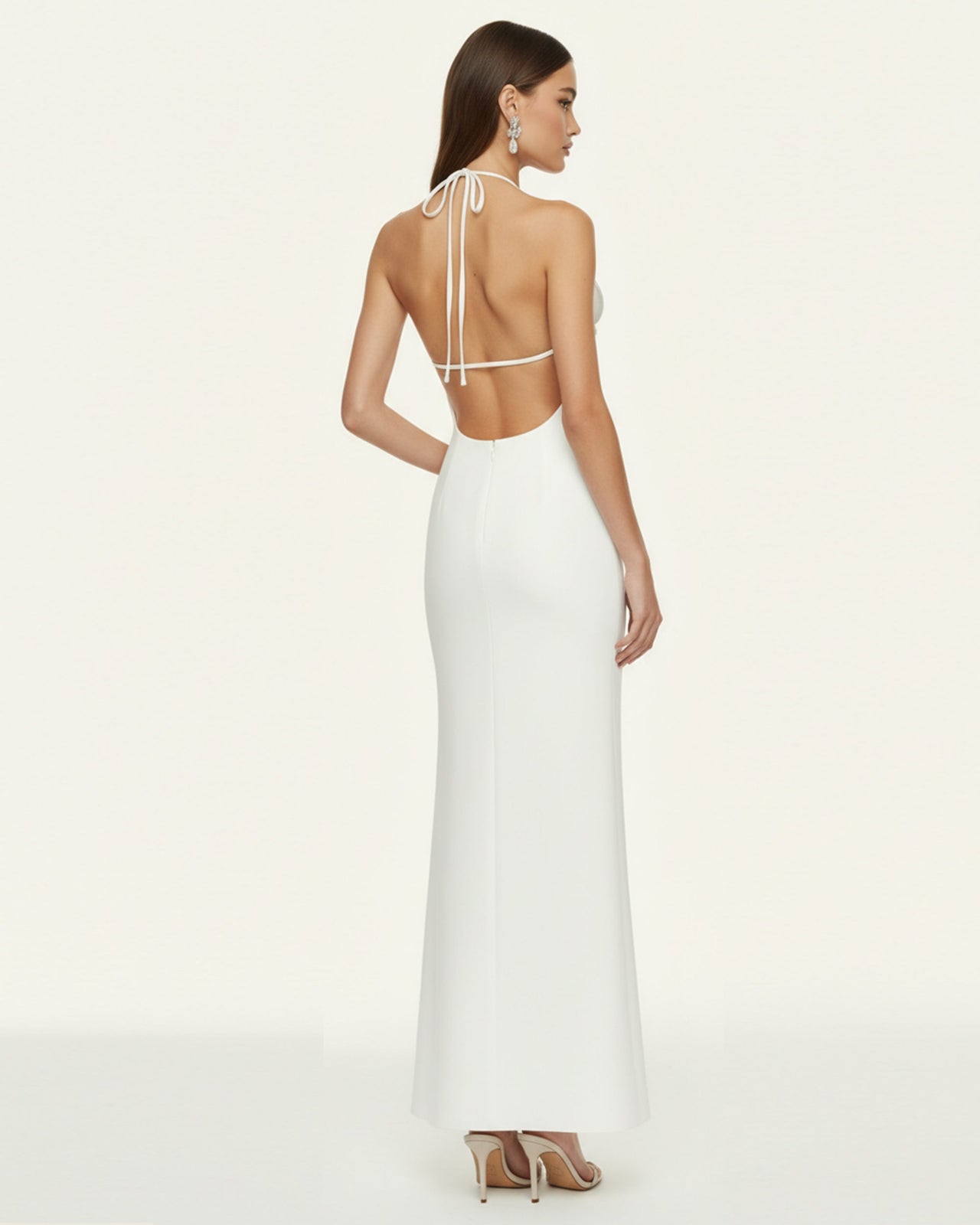 Orchid Appliqué Halter Maxi Dress - White