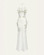 Orchid Appliqué Halter Maxi Dress - White