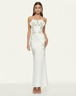 Orchid Appliqué Halter Maxi Dress - White