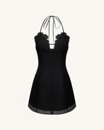 Flower Embroidered Mini Dress - Black