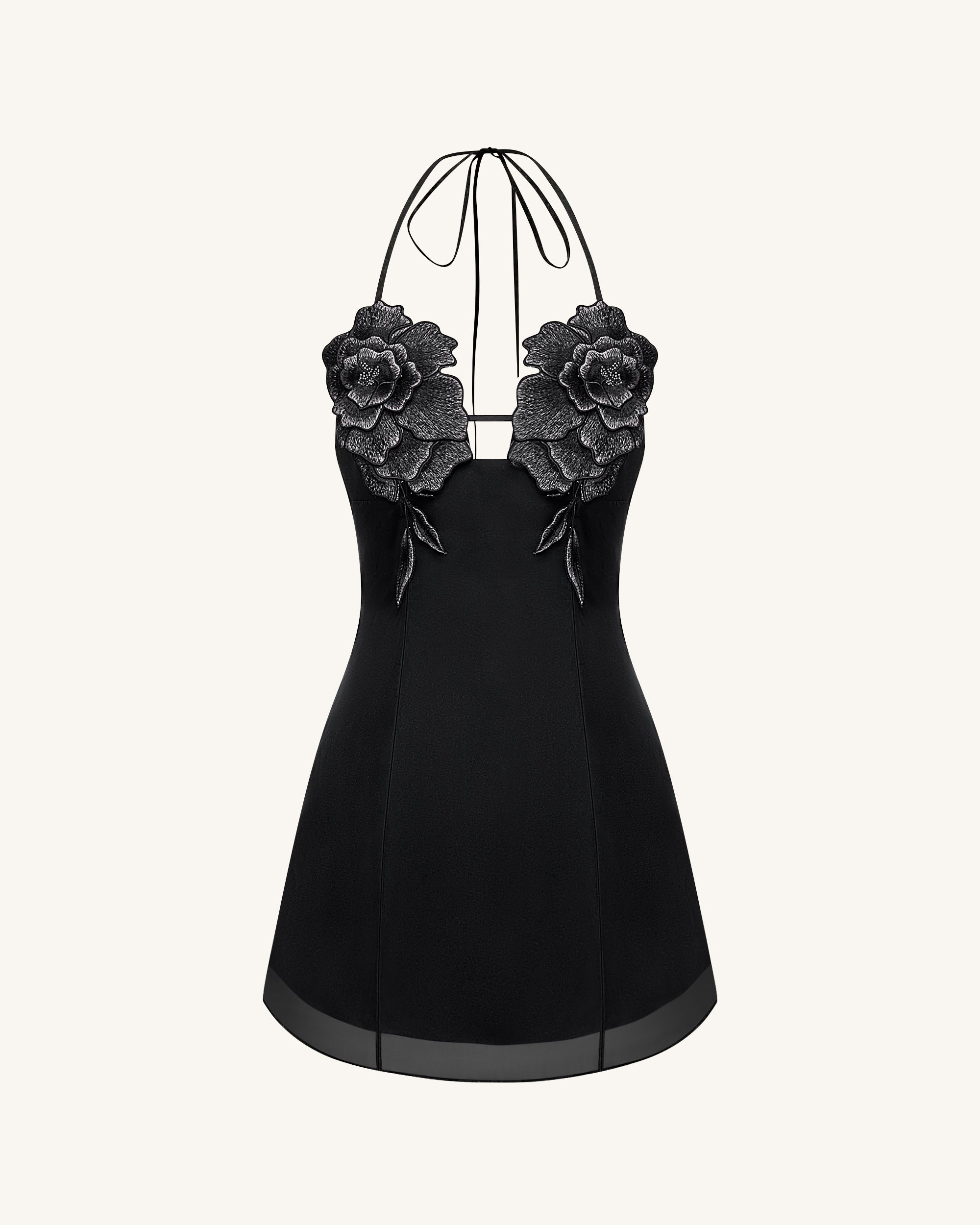 Flower Embroidered Mini Dress - Black 6 | UK Flower Embroidered Mini Dress - Black 6 | UK