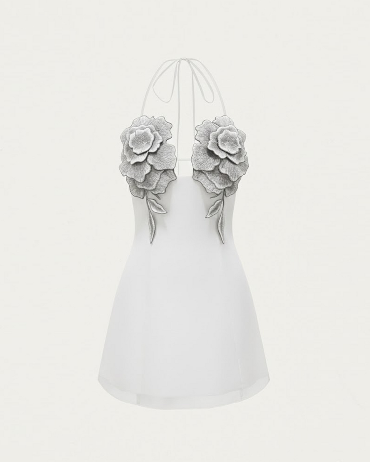 Flower Embroidered Mini Dress - White