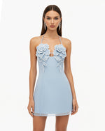 Flower Embroidered Mini Dress - Blue