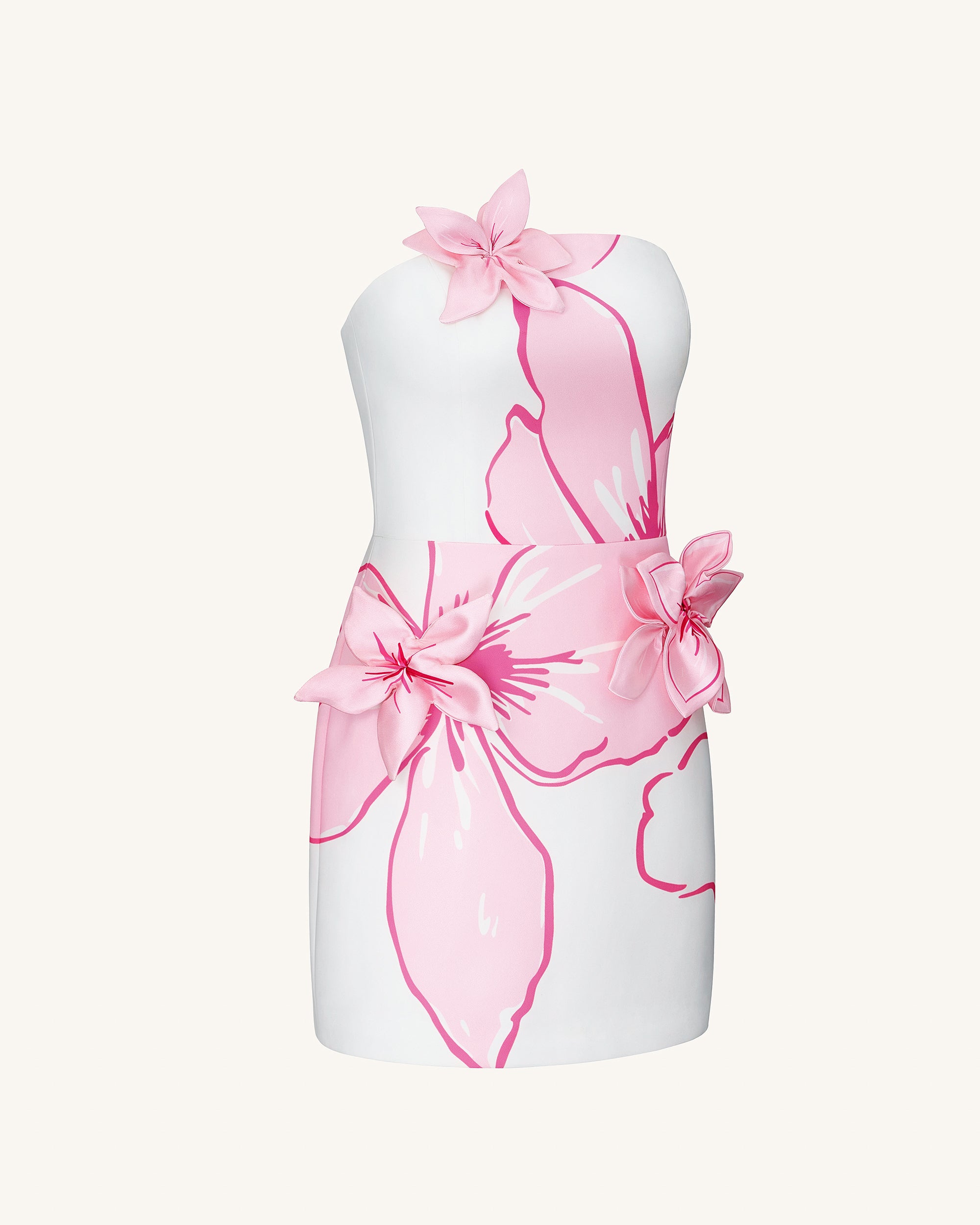 Mini Dress with Pink Floral Appliqus - White/Pink - JW PEI UK Mini Dress with Pink Floral Appliqus - White/Pink - JW PEI UK