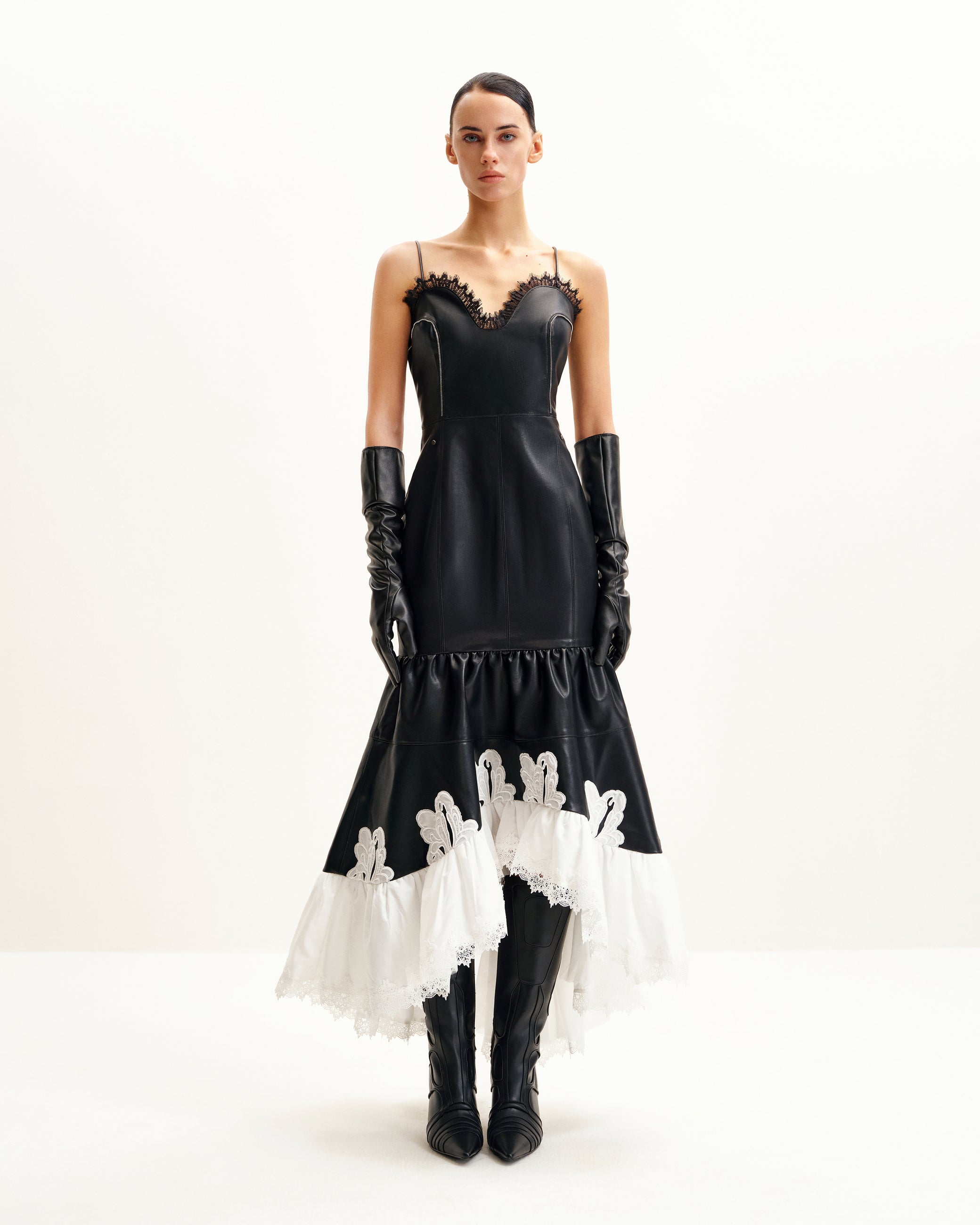 Zora Lace Trim Leather Dress - Black - JW PEI UK Zora Lace Trim Leather Dress - Black - JW PEI UK