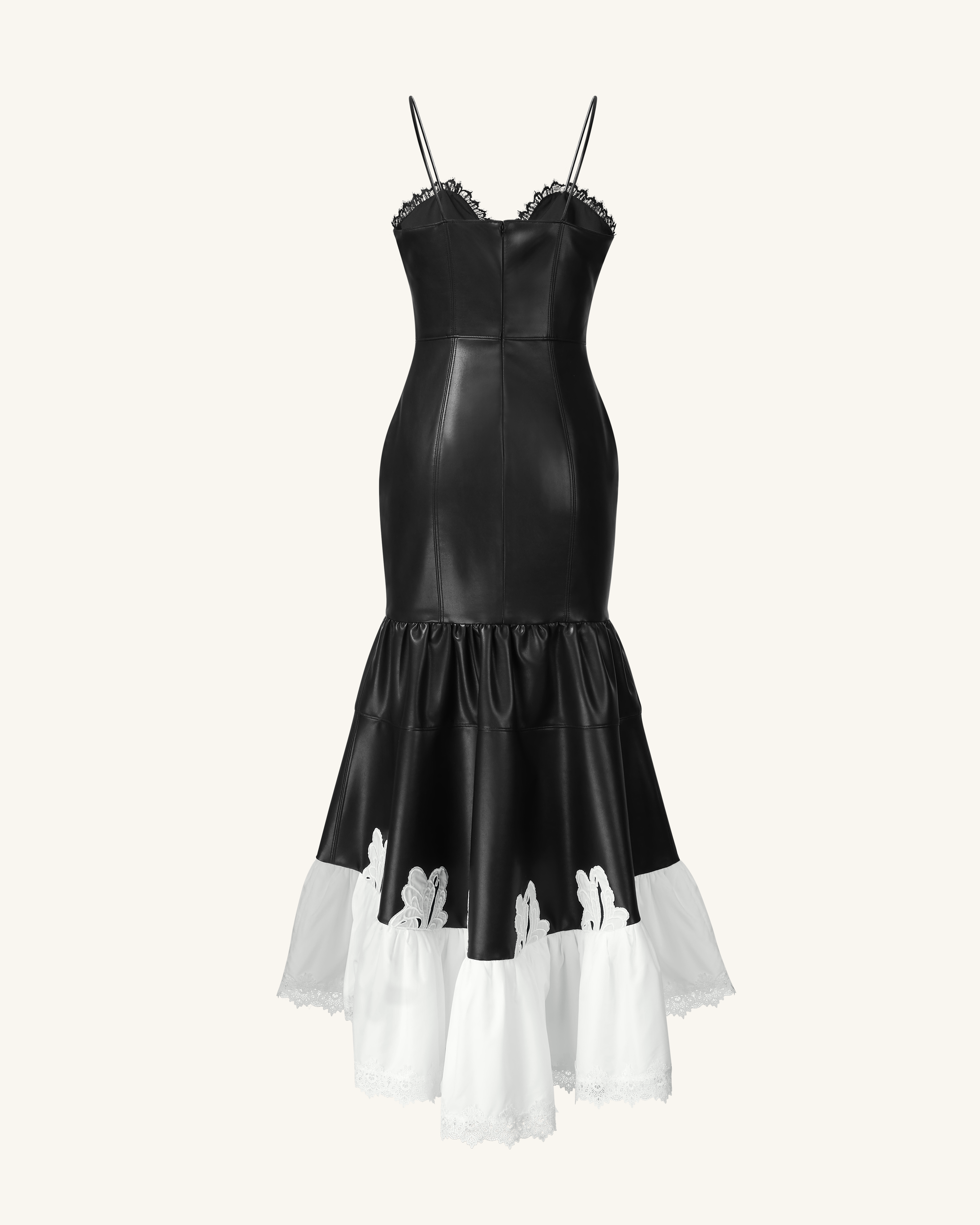 black leather dress uk Zora Lace Trim Leather Dress