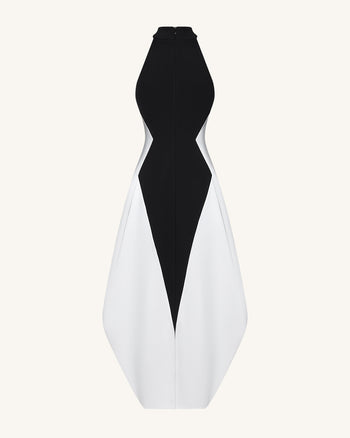 Monochrome Paneled Maxi Dress – Black