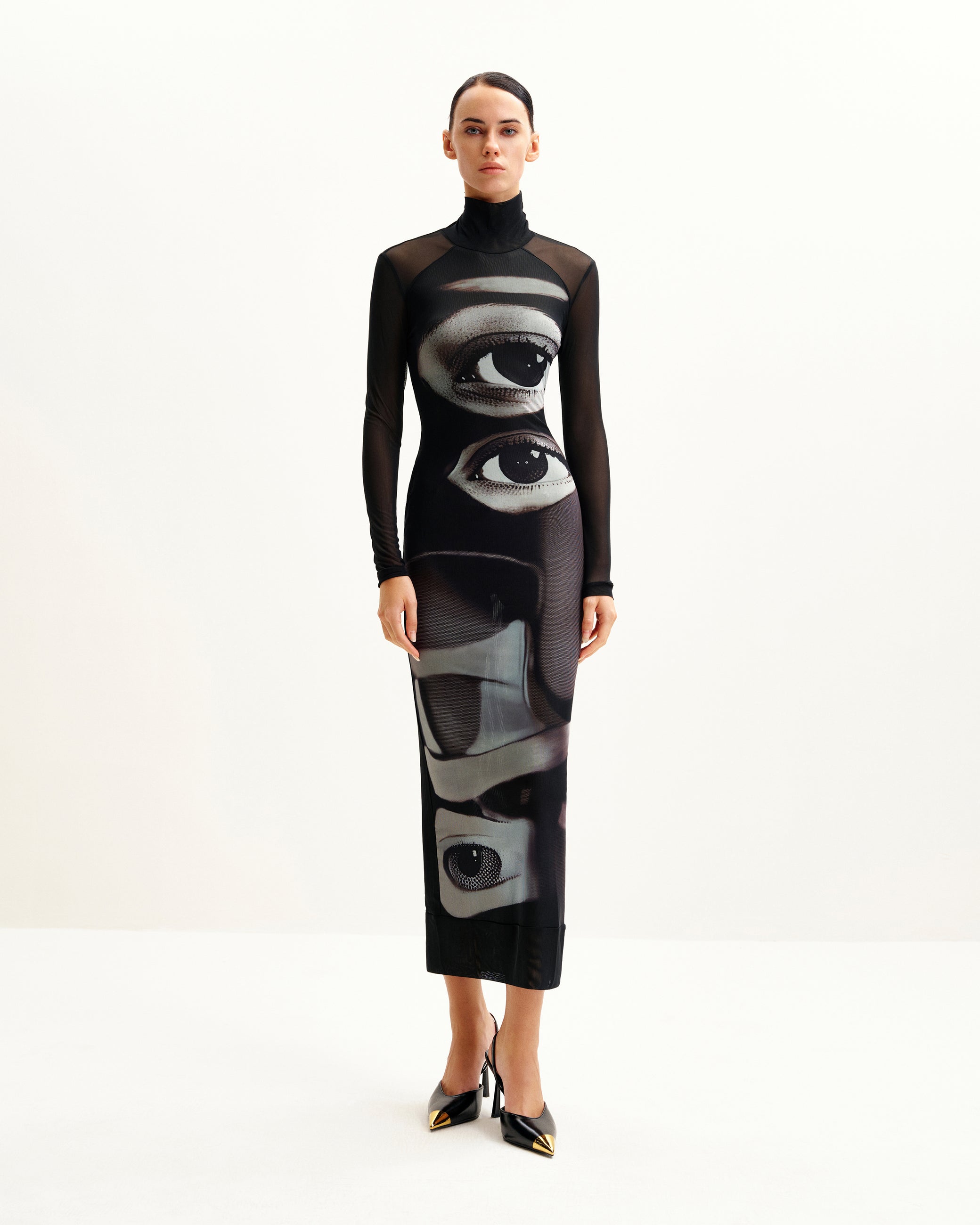 Sophia Eye Print Mesh Dress - Black/White Sophia Eye Print Mesh Dress - Black/White