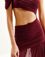 Mia Pleated Mesh Dress - Burgundy