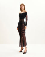 Emily Elegant Off-Shoulder Ruched Gown - Black
