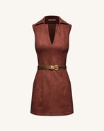 Ariana Sleeveless Suedes Mini Dress - Burgundy