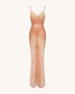 Piper Draped Mesh Evening Gown - Cinnamon