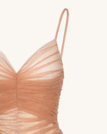 Piper Draped Mesh Evening Gown - Cinnamon