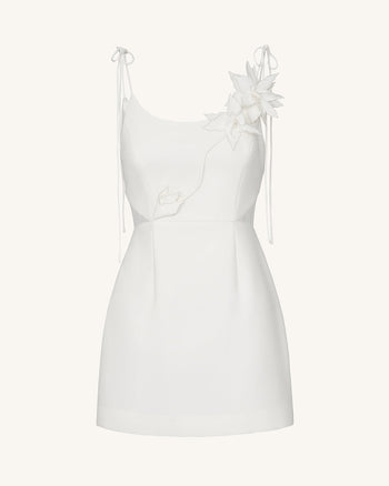 Floral Vine Tie Dress - White