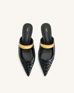 Helena Weave  Pierced Mules - Black