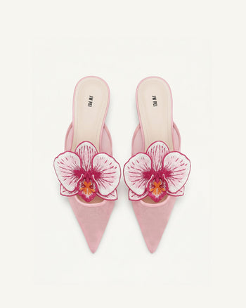 Helena Embroidery Decoration Pierced Mules - Pink