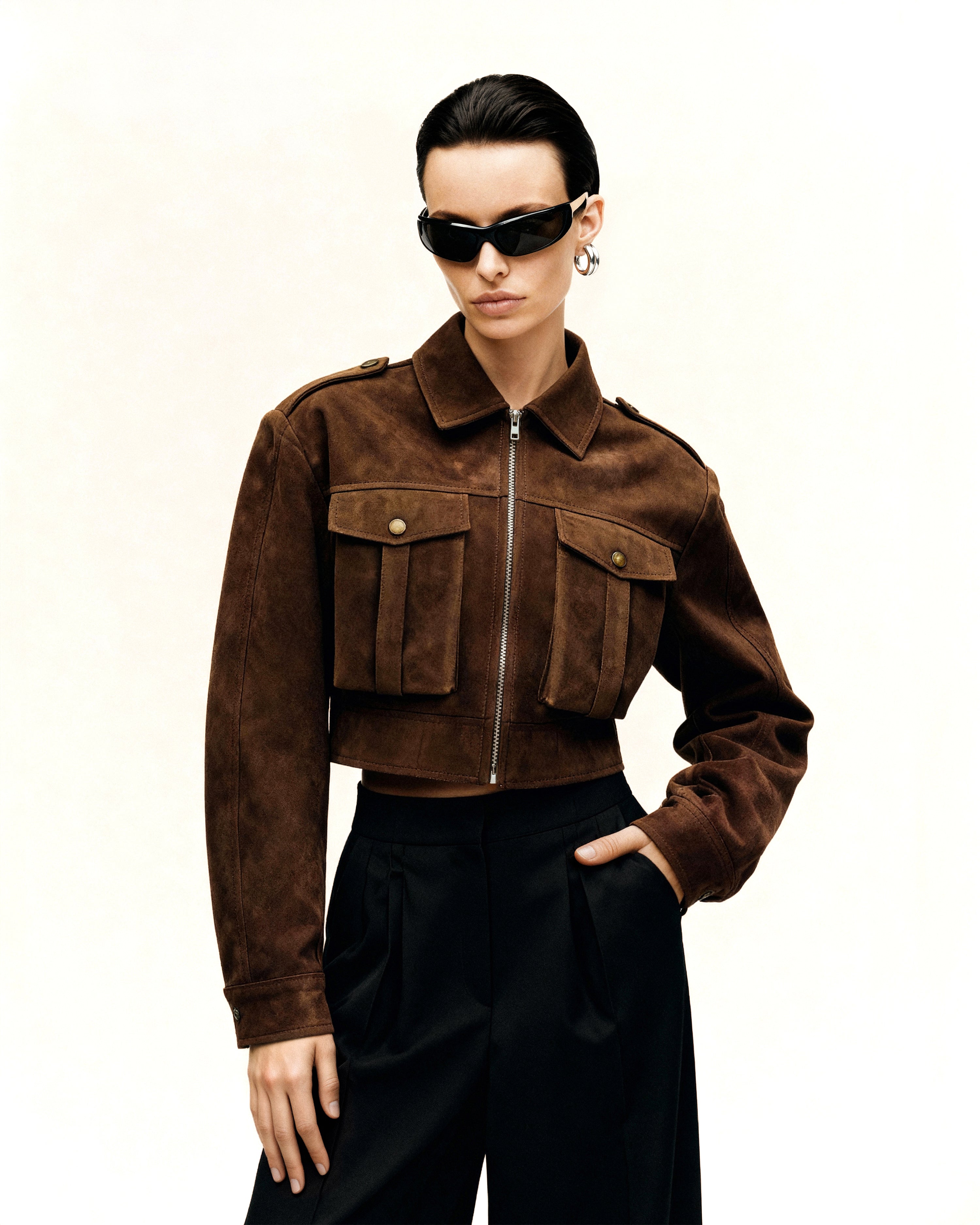 Adeline Faux Suede Jacket - Brown - JW PEI UK