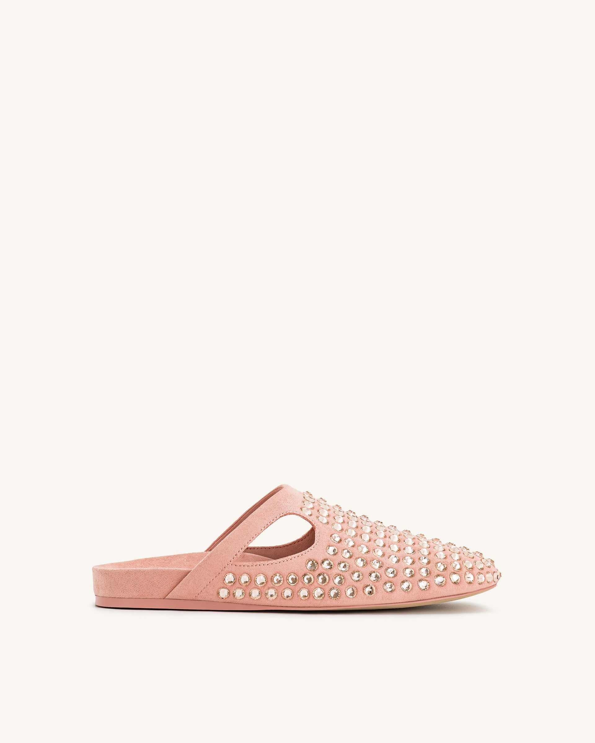 Athena Artificial Crystal Flat Mules Beige