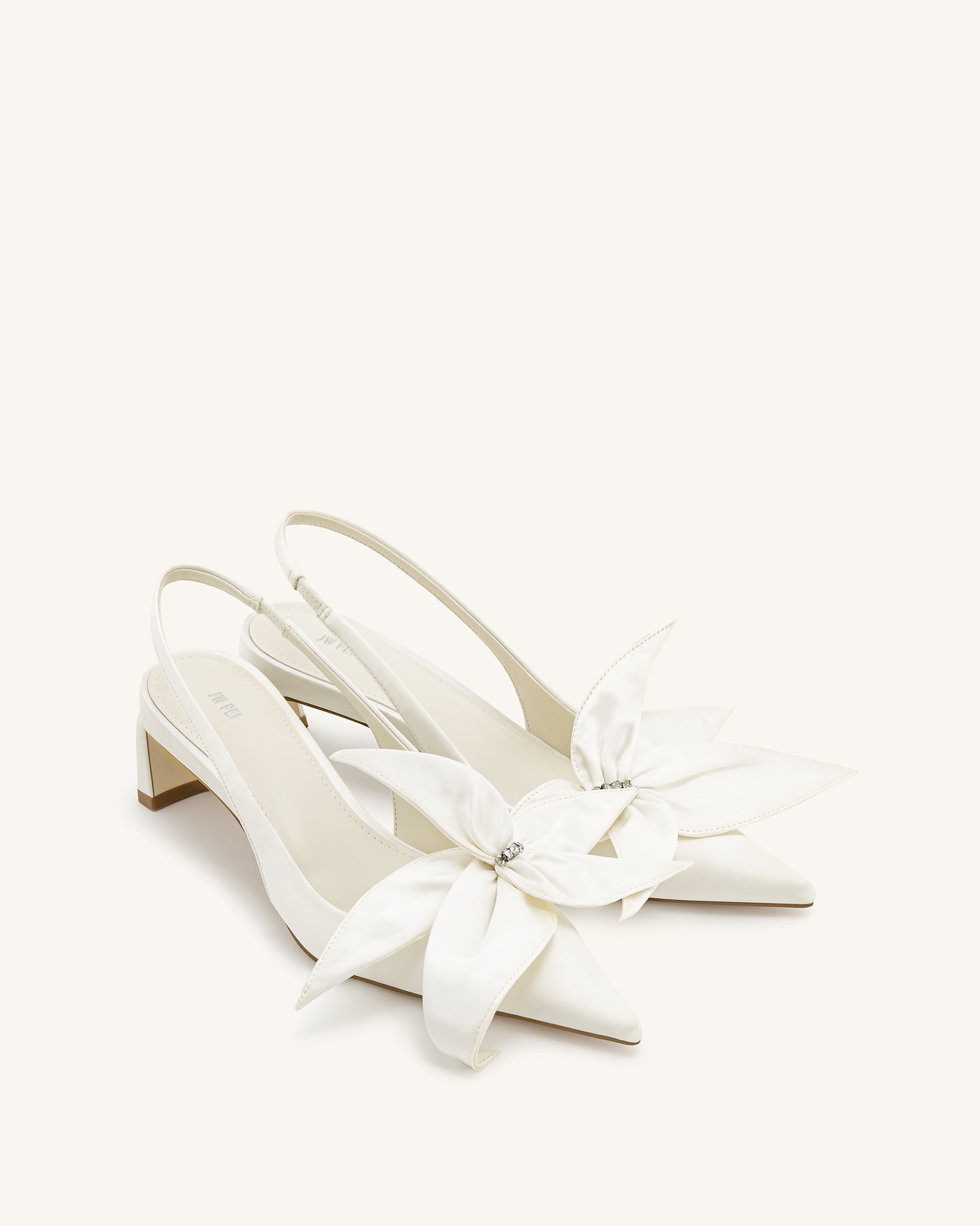 Queena Floral Appliques Slingback Pumps - Ivory White - JW PEI UK