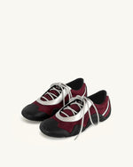 Caitlin Faux Suede Lace-up Ballerina Sneakers - Burgundy & Light Grey