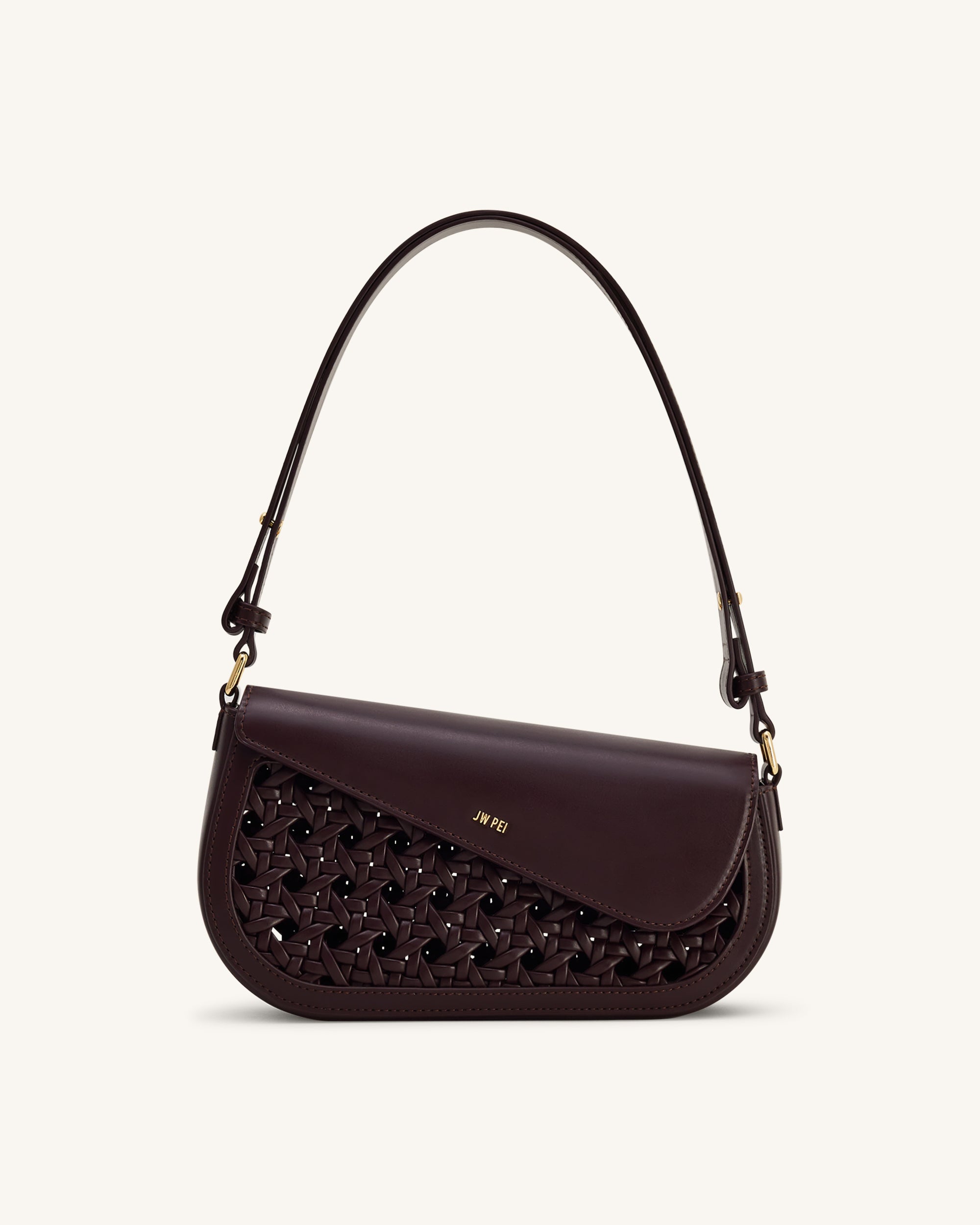 Addisyn Cutout Woven Shoulder Bag - Burgundy - JW PEI UK
