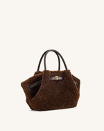 Hana Mini Faux Fur Tote Bag - Dark Brown