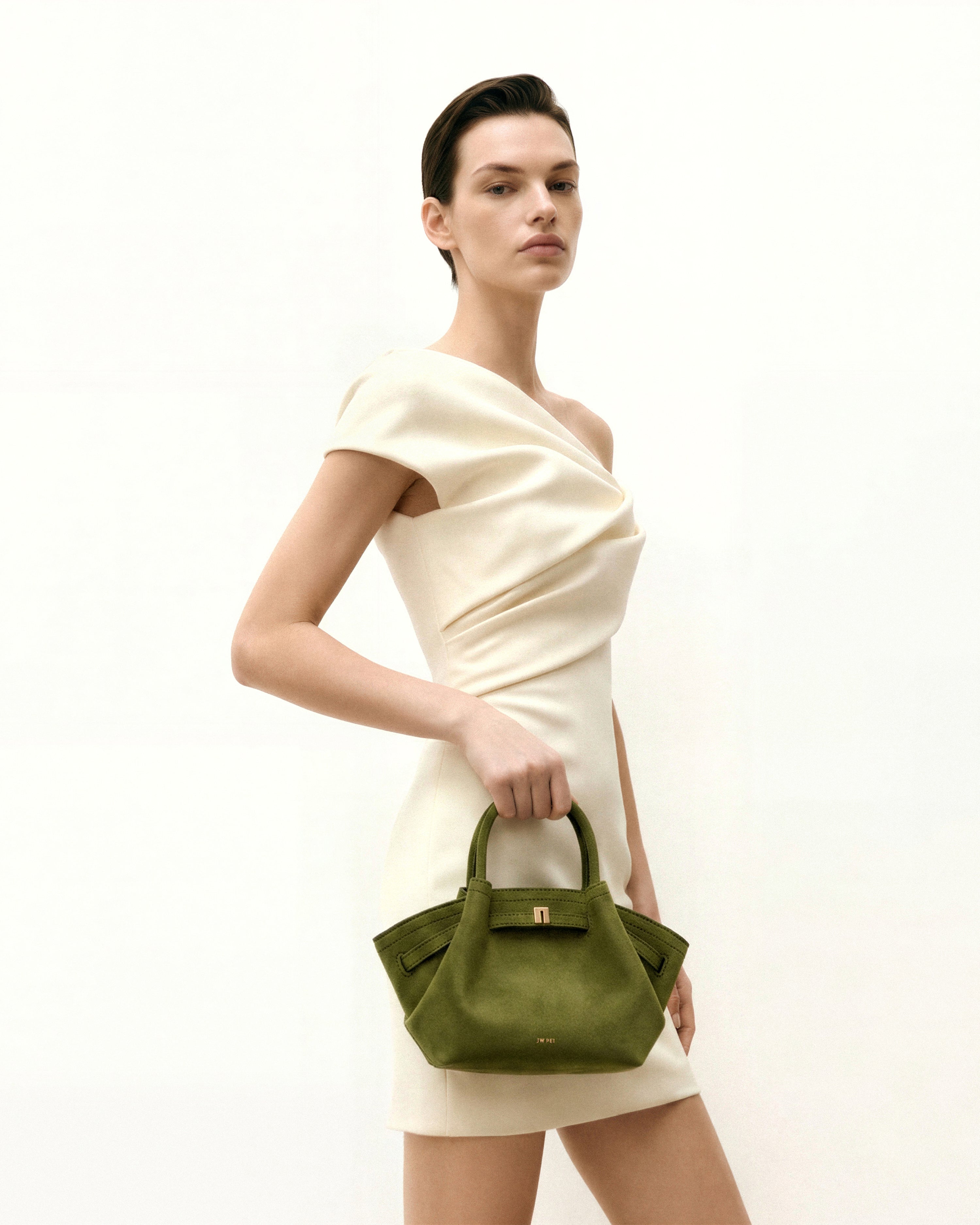 Hana Mini Faux Suede Tote Bag - Dark Olive - JW PEI UK