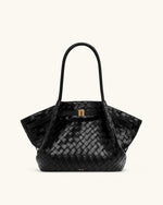 Hana Medium Weave Texture Tote Bag - Black