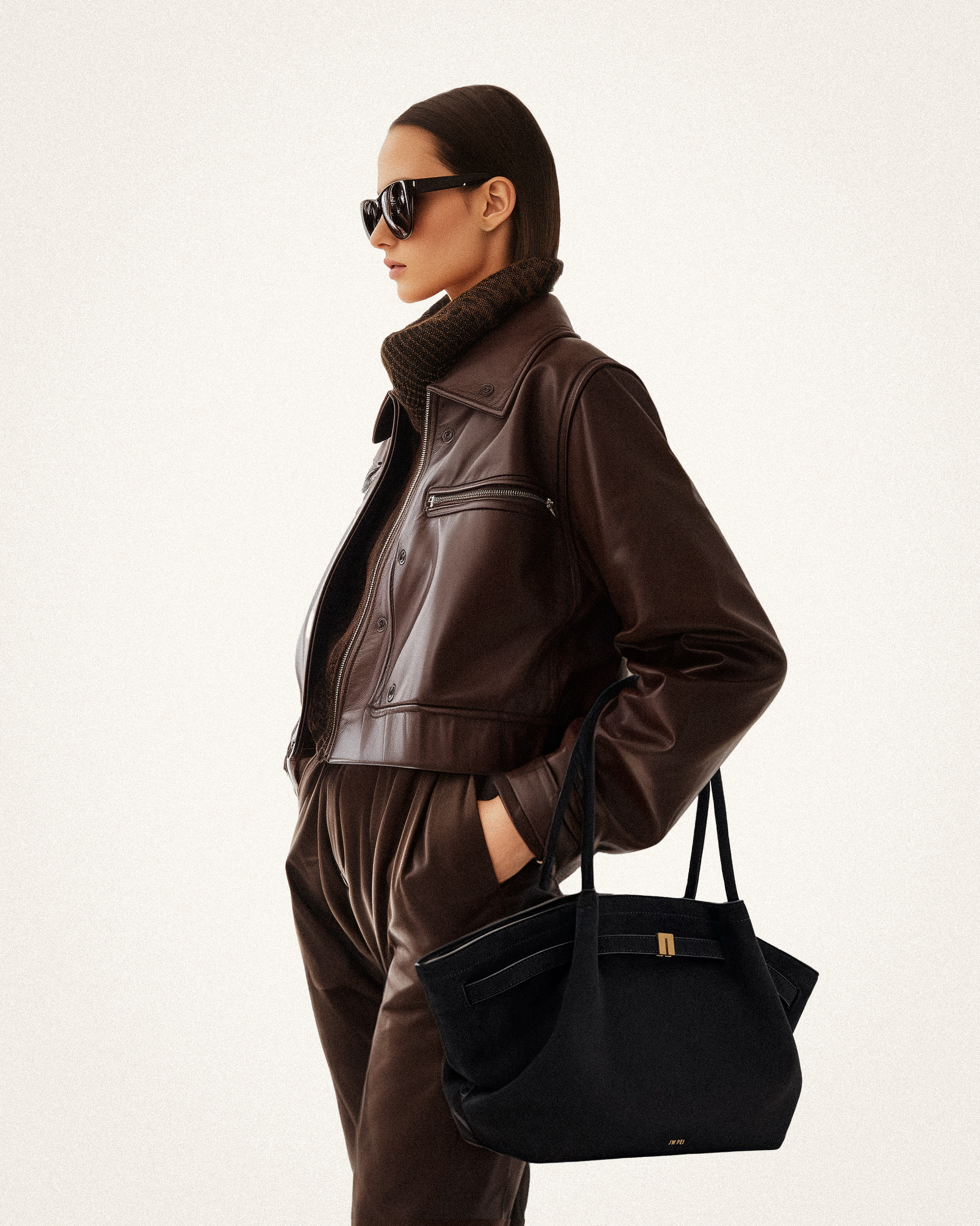 Hana Medium Faux Suede Tote Bag Black JW PEI UK