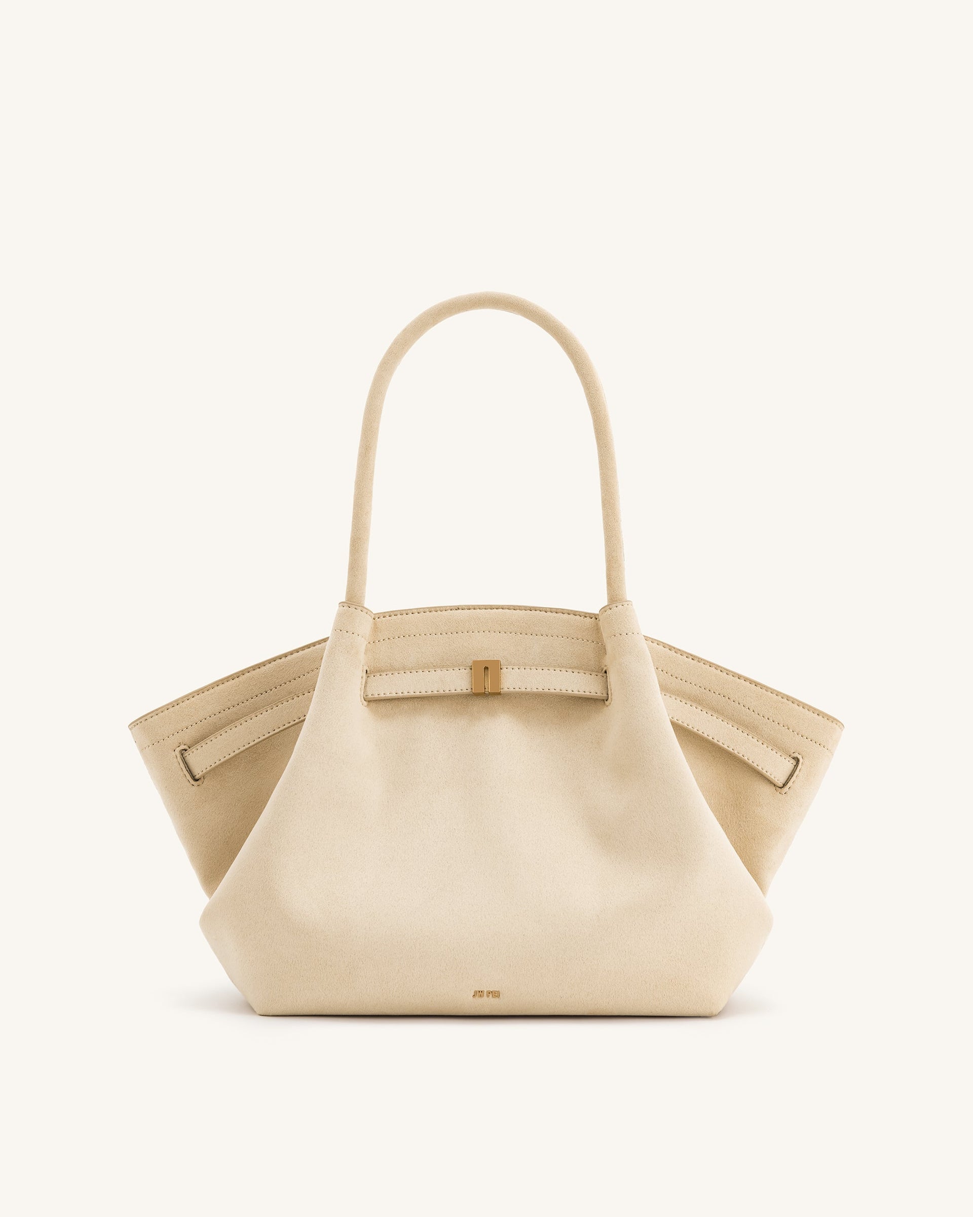 Hana Medium Faux Suede Tote Bag Off White