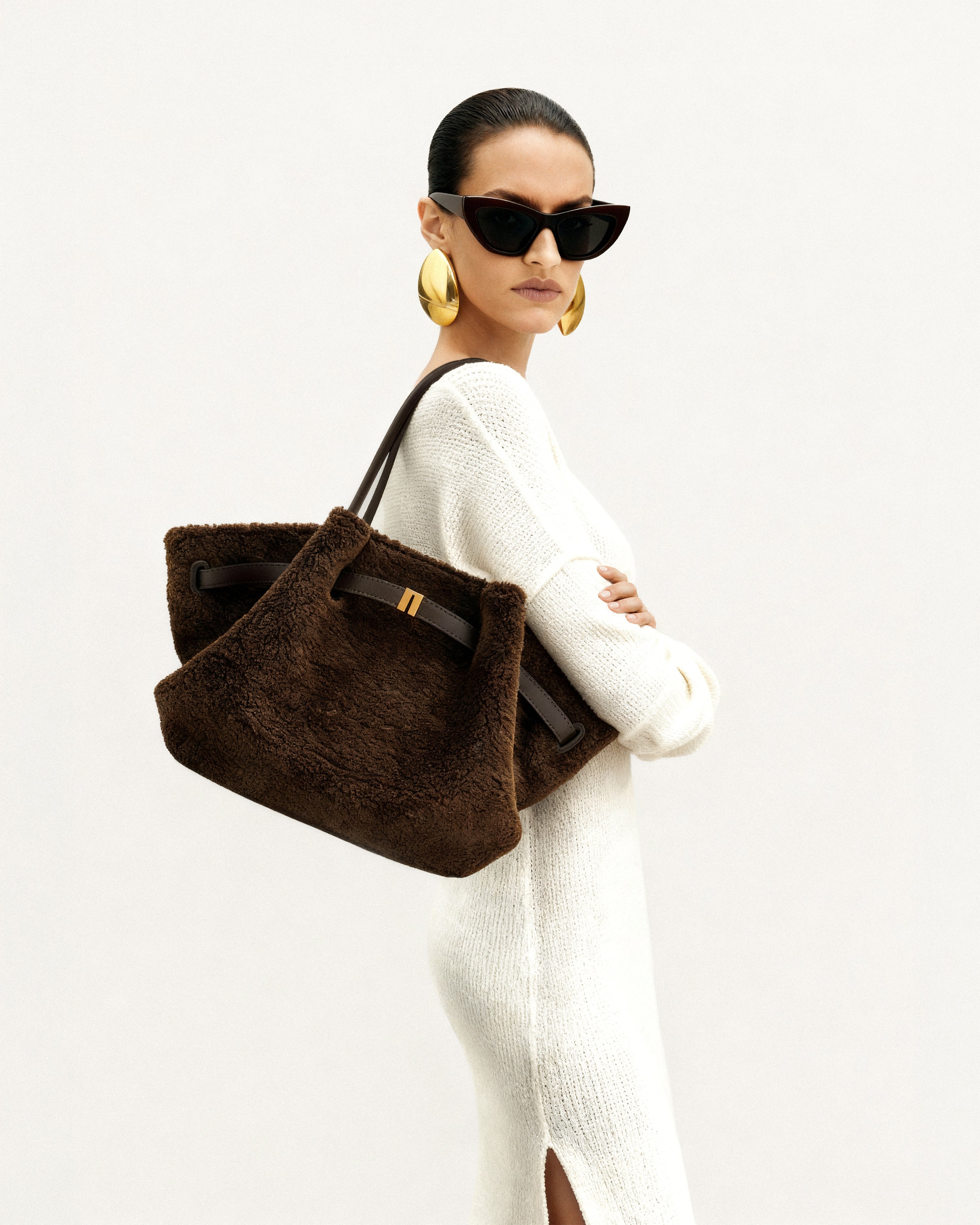 Hana Medium Faux Fur Tote Bag - Mocha Brown - JW PEI UK