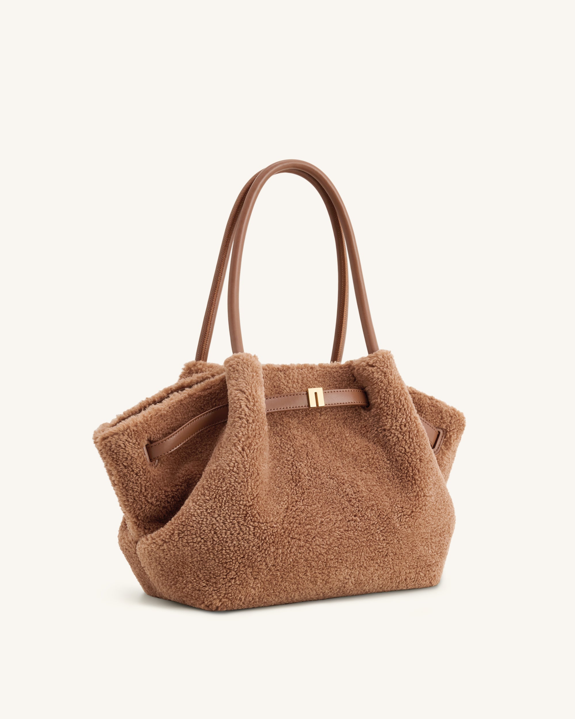 Hana Medium Faux Fur Tote Bag - Coffee Brown - JW PEI UK