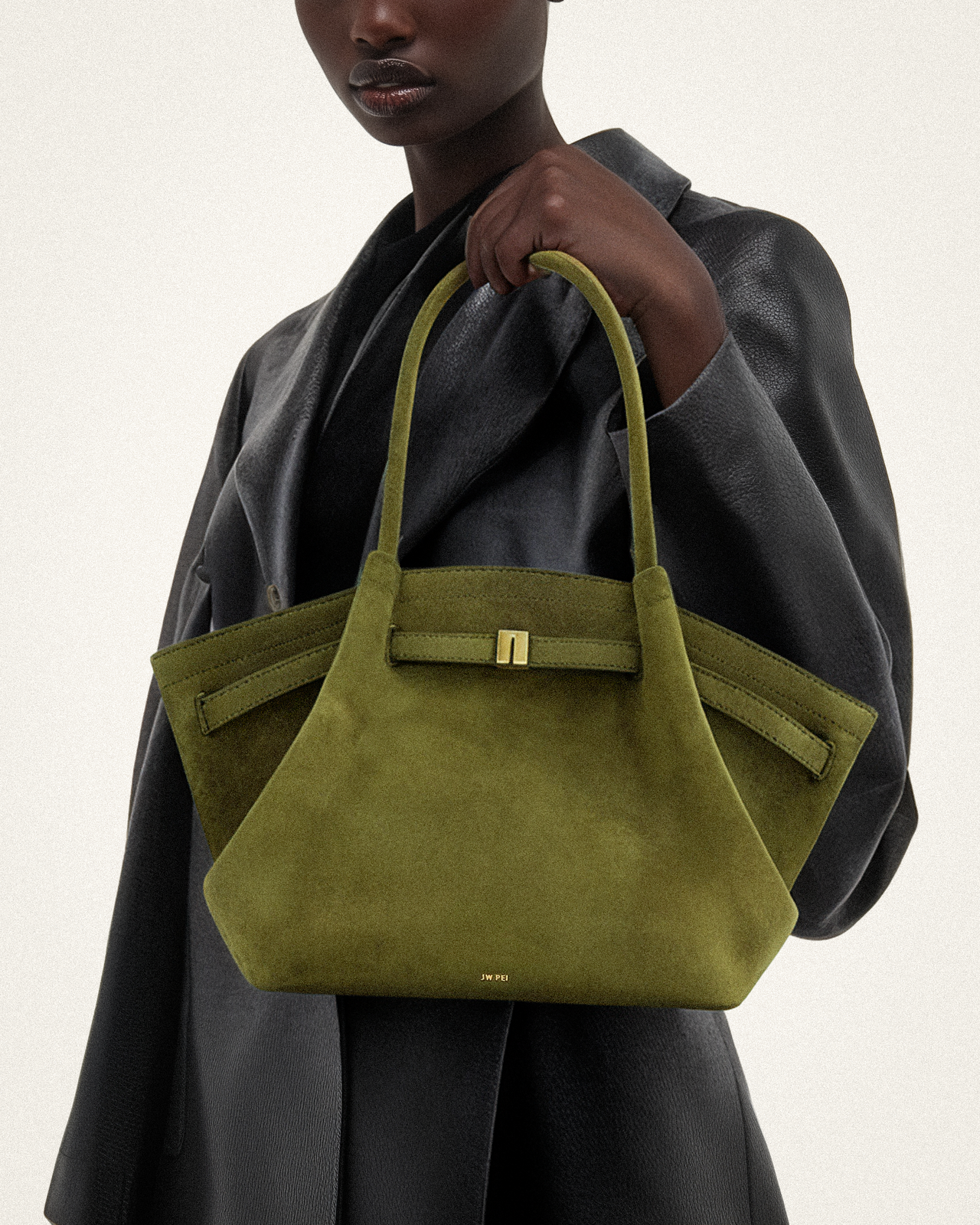 Hana Medium Faux Suede Tote Bag Dark Olive JW PEI UK