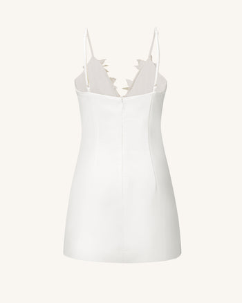 Yuliya White Floral Embellishment V-neckline Mini Dress - White