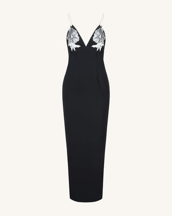 Ayliua Sweetheart-Neckline Rhinestones Embellished Black Long Dress - Black
