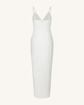 Ayliua Sweetheart-Neckline Rhinestones Embellished White Long Dress - White