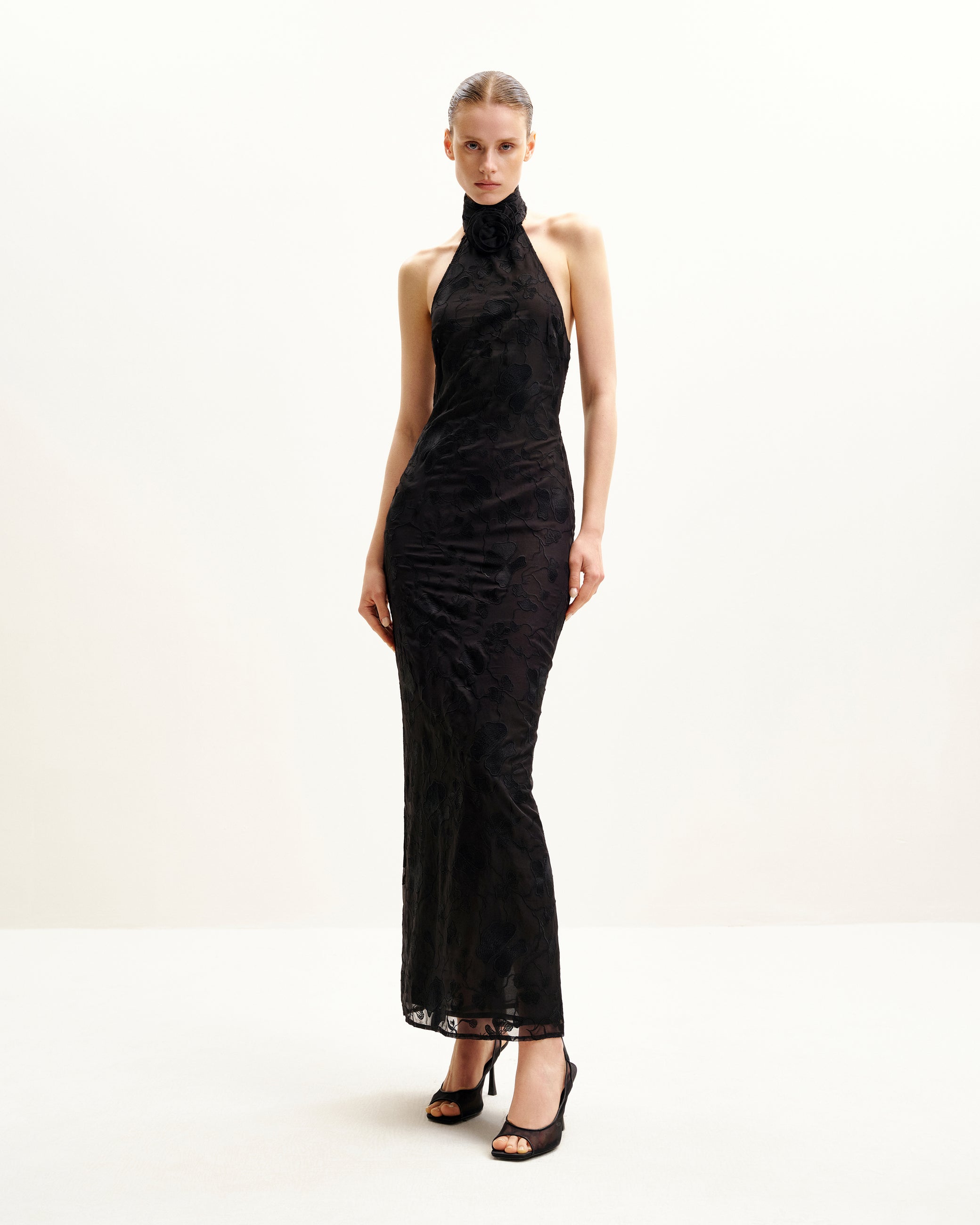 black halter neck dress uk Saint-Malo | Black Halter-Neck Midi Dress Club L London