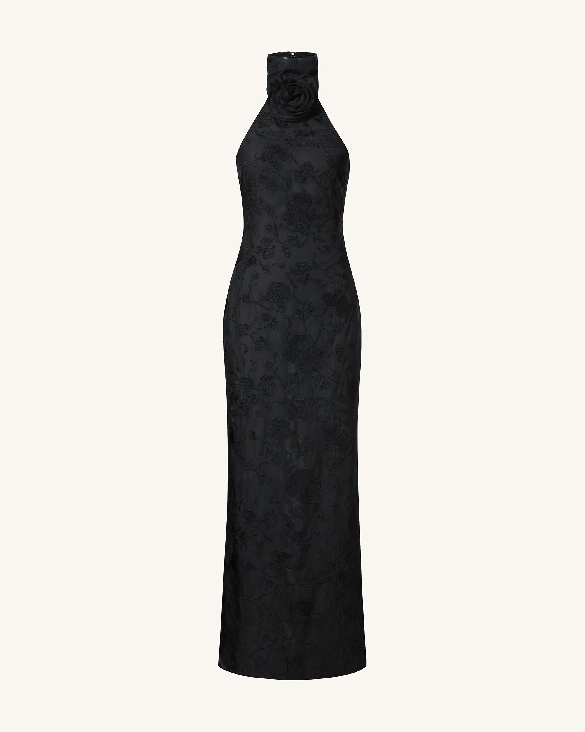 Uliana Black Floral Lace Halterneck Maxi Dress - Black - JW PEI UK Uliana Black Floral Lace Halterneck Maxi Dress - Black - JW PEI UK