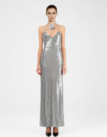Heisey Silver Sequinned Rosette Maxi Dress-Silver