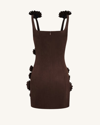 Elaina Rosette Applique Mini Dress - Chocolate Brown