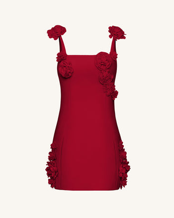 Elaina Rosette Applique Mini Dress - Red
